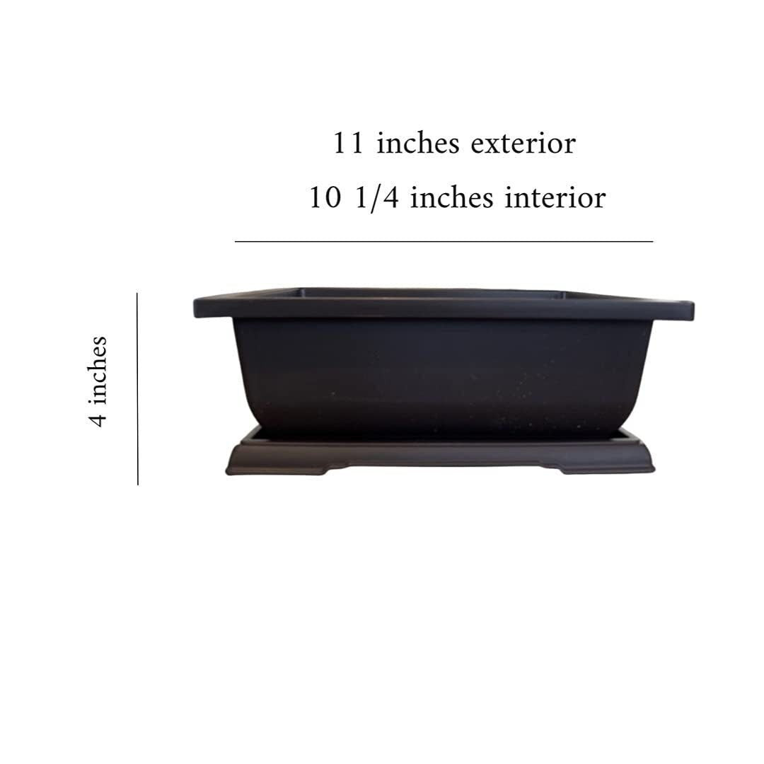 Large Bonsai Pot and Drip Tray - 11 inch Rectangle Container with Tray